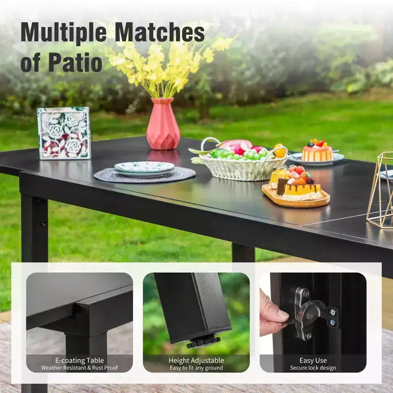 Mesa de comedor extensible de acero para patio exterior Captiva Designs de 9 piezas y sillas de ratán con brazos en forma de media luna