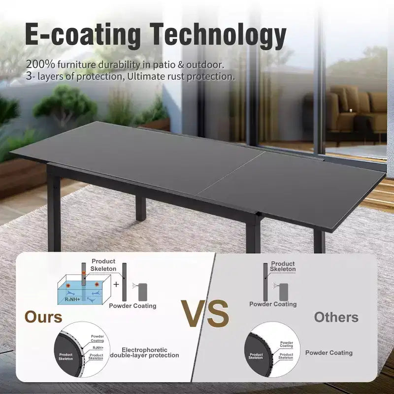 Mesa de comedor extensible de acero para patio exterior Captiva Designs de 9 piezas y sillas de ratán con brazos en forma de media luna