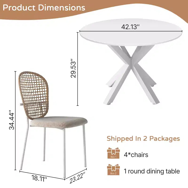 Zevemomo 5-Piece Mid-Century Dining Set for 4-6, MDF Table Top with Metal Legs, Pedestal Dining & Coffee Table Set