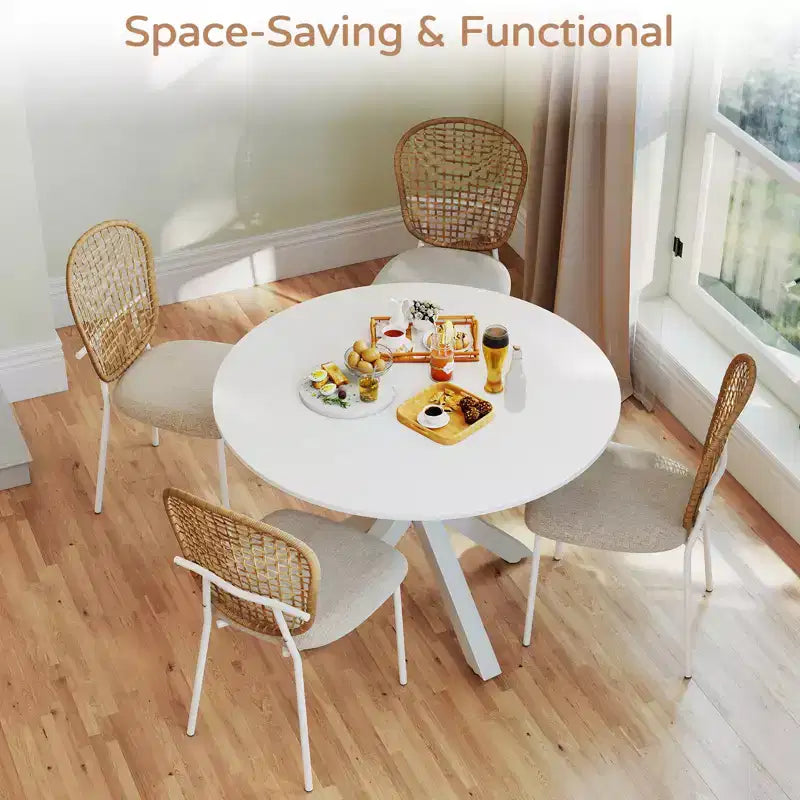 Zevemomo 5-Piece Mid-Century Dining Set for 4-6, MDF Table Top with Metal Legs, Pedestal Dining & Coffee Table Set