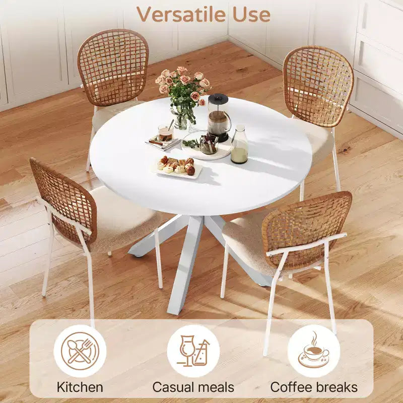 Zevemomo 5-Piece Mid-Century Dining Set for 4-6, MDF Table Top with Metal Legs, Pedestal Dining & Coffee Table Set