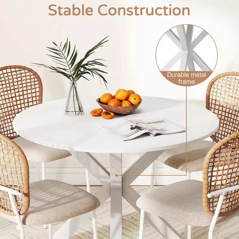 Zevemomo 5-Piece Mid-Century Dining Set for 4-6, MDF Table Top with Metal Legs, Pedestal Dining & Coffee Table Set