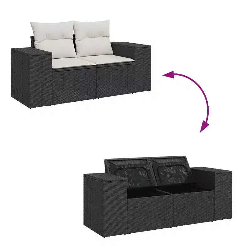 vidaXL Garden Sofa Set Black PE rattan Moderate Adjustable Feet