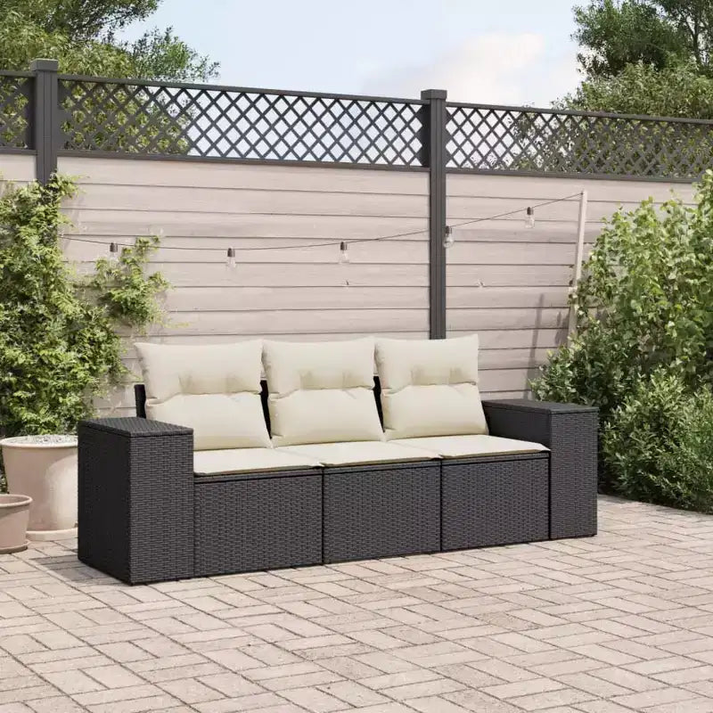 vidaXL Garden Sofa Set Black PE rattan Moderate Adjustable Feet