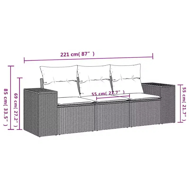 vidaXL Garden Sofa Set Black PE rattan Moderate Adjustable Feet