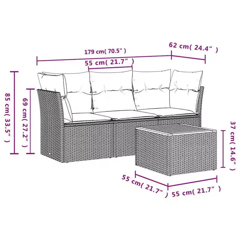 vidaXL Garden Sofa Set Black PE Rattan Standard Modular