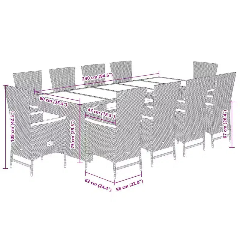 vidaXL Garden Dining Set Grey PE rattan, powder-coated steel, tempered glass