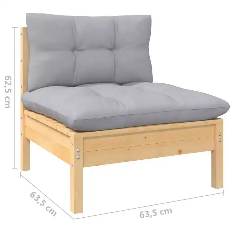 vidaXL 5-delige loungeset voor buiten met grijze kussens, grenenhout – bruin en grijs