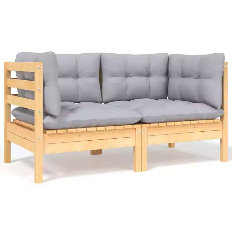 vidaXL Garden Lounge Set Grey Solid pine wood, 100% polyester fabric Large