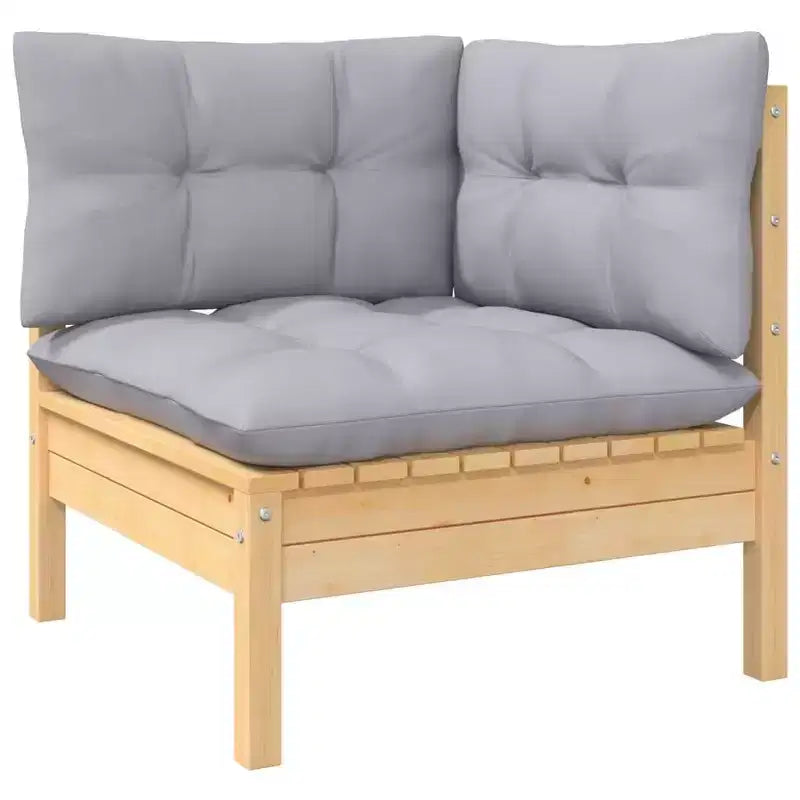 vidaXL Solid Pinewood Patio Lounge Set 9 Piece with Cushions - Brown and Gray