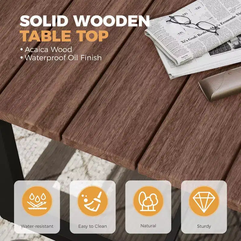 Ensemble repas de terrasse HAPPATIO de 9 pièces, 8 chaises en osier avec structure en aluminium et coussins en oléfine, table de repas en bois avec trou pour parasol, pour cour et porche
