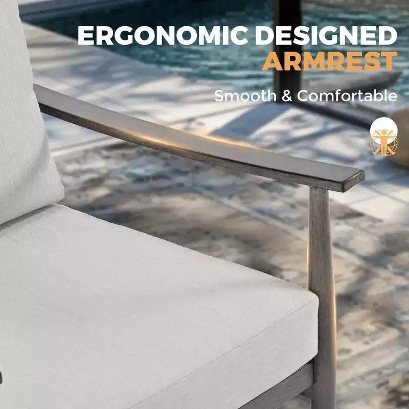 HAPPATIO Patio Outdoor Furniture Set,4 Piece Aluminum Patio Conversation Set with Coffee Table, Swivel Chairs and 3-Seat Sofa for Yard Deck Poolside