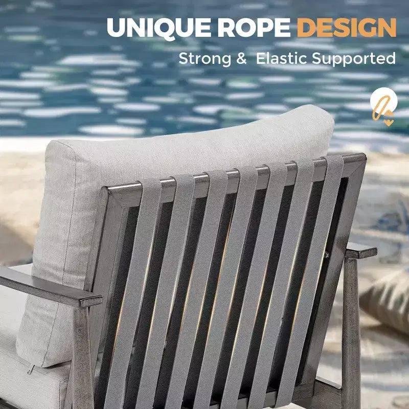 HAPPATIO Patio Outdoor Furniture Set,4 Piece Aluminum Patio Conversation Set with Coffee Table, Swivel Chairs and 3-Seat Sofa for Yard Deck Poolside