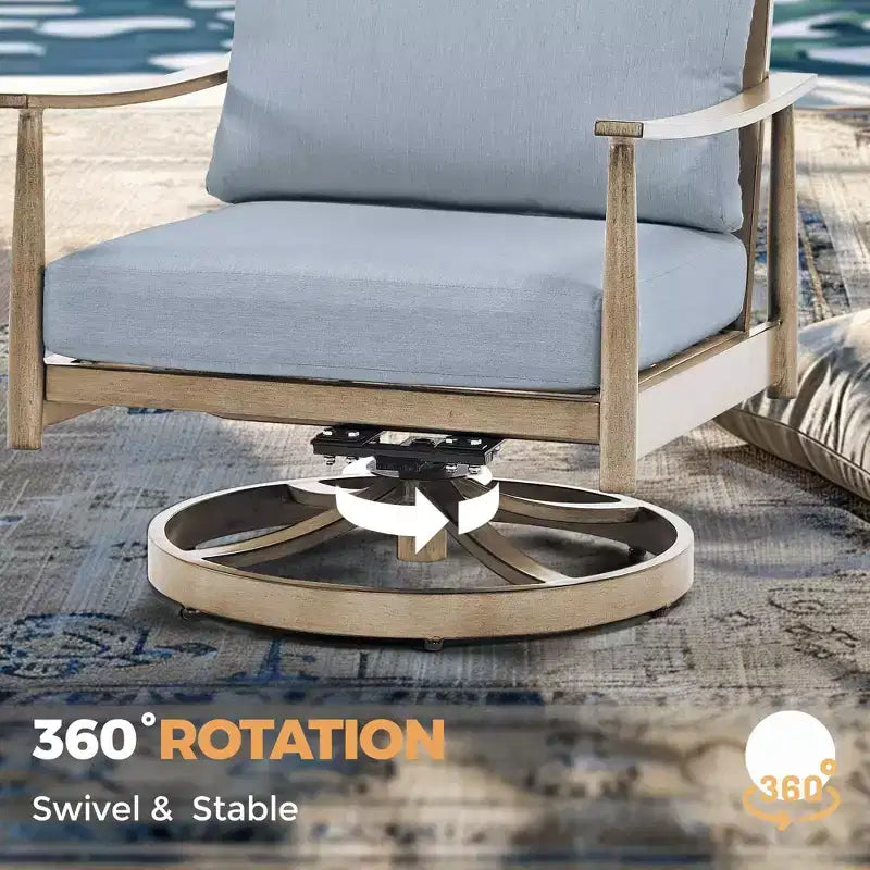 HAPPATIO Patio Outdoor Furniture Set,4 Piece Aluminum Patio Conversation Set with Coffee Table, Swivel Chairs and 3-Seat Sofa for Yard Deck Poolside
