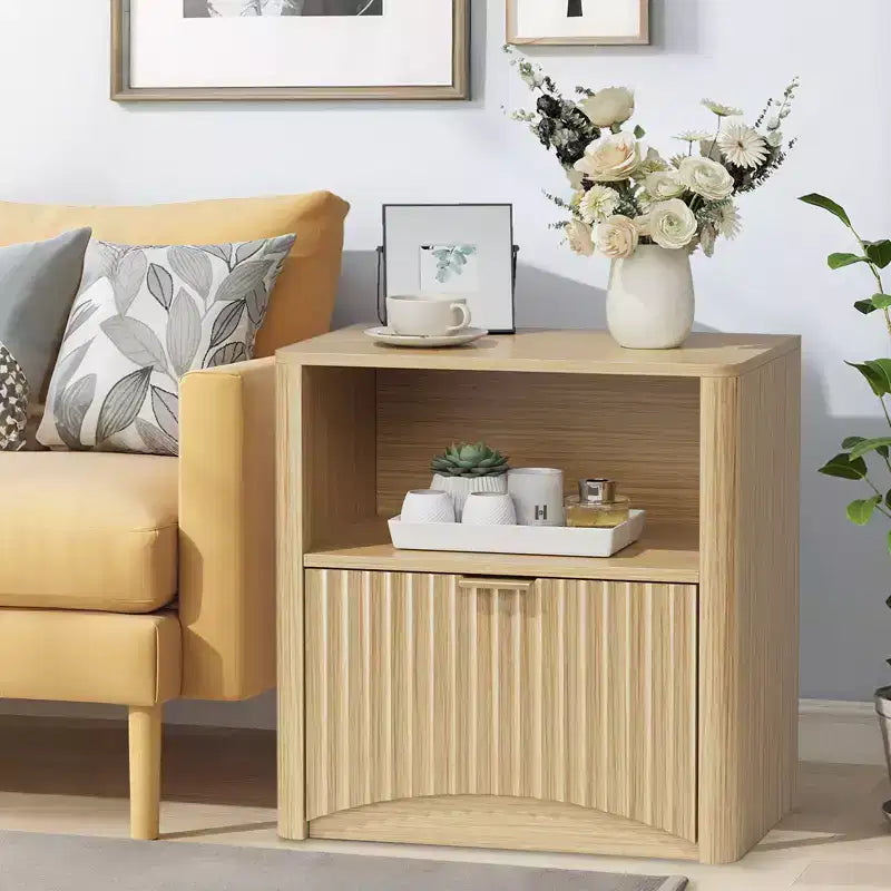 Nightstand Set of 2, 22.8 Wide Fluted Nightstand with Drawer and Storage, Mid Century Modern Nightstand, Fluted Nightstand for Bedroom Sofa Office