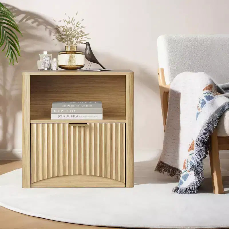 Nightstand Set of 2, 22.8 Wide Fluted Nightstand with Drawer and Storage, Mid Century Modern Nightstand, Fluted Nightstand for Bedroom Sofa Office