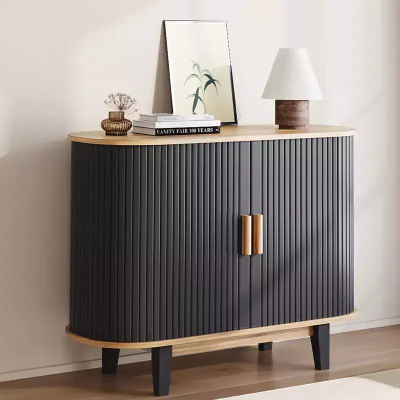 40" Fluted Sideboard Cabinet with Sliding Door and Adjustable Shelf, Black