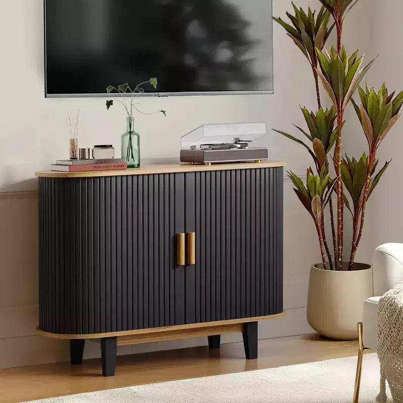 40" Fluted Sideboard Cabinet with Sliding Door and Adjustable Shelf, Black