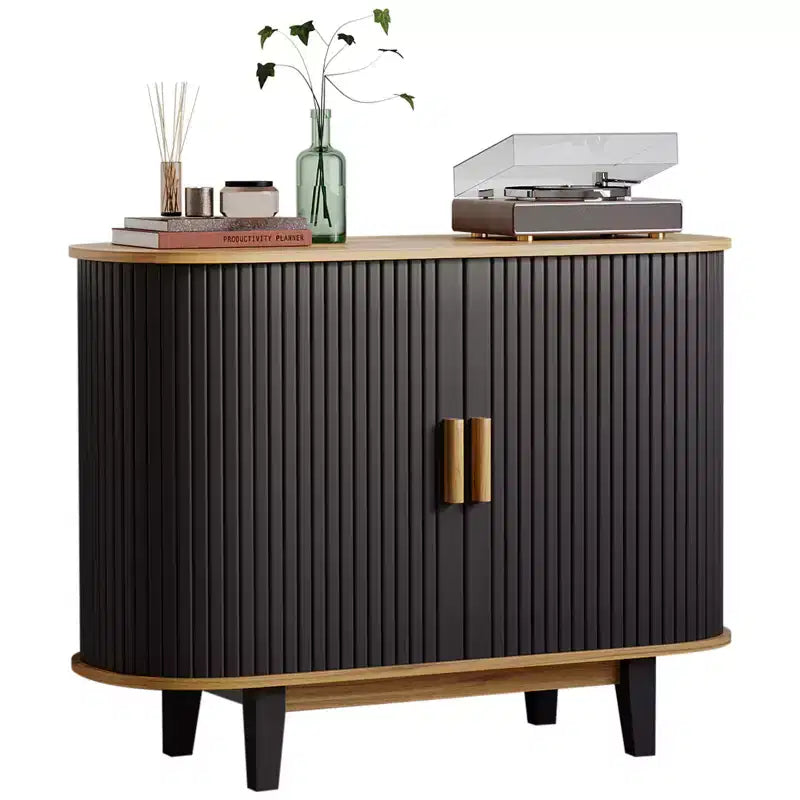 40" Fluted Sideboard Cabinet with Sliding Door and Adjustable Shelf, Black