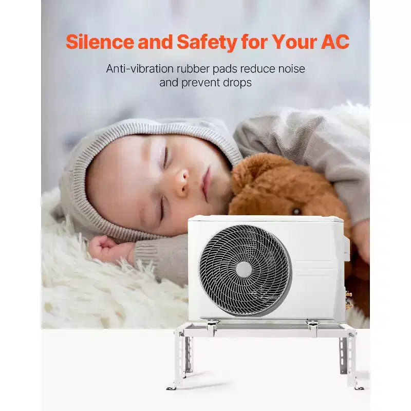 Adjustable Anti-Vibration Mini Split Ground Stand for 9000-24000 BTU Ductless AC Heat Pump, White