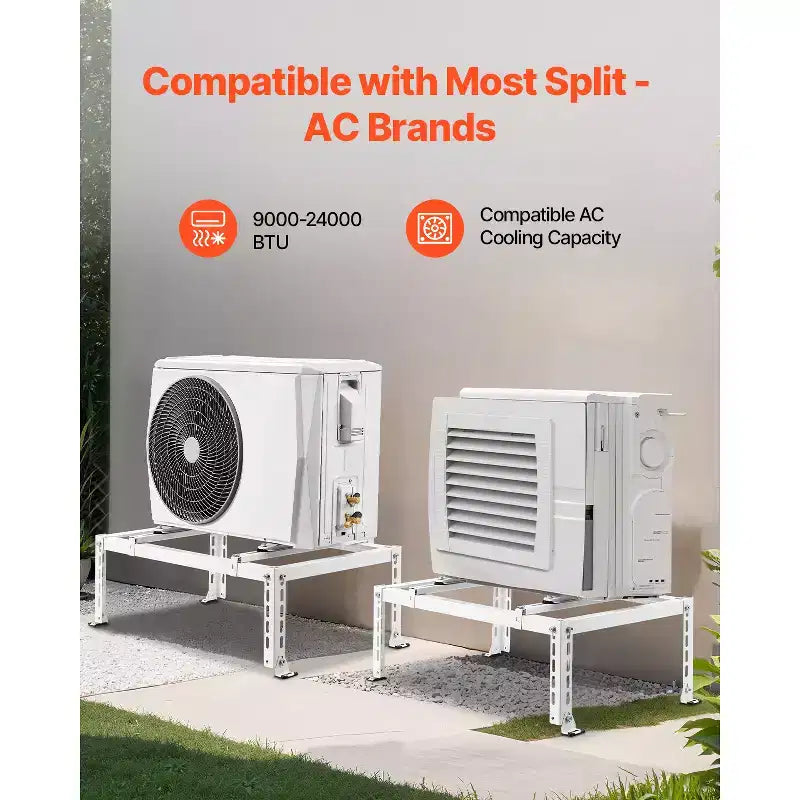 Adjustable Anti-Vibration Mini Split Ground Stand for 9000-24000 BTU Ductless AC Heat Pump, White