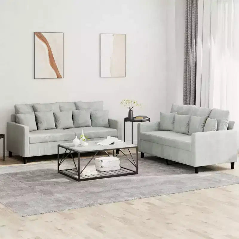 Sofa Set Light Grey Velvet (100% polyester), metal, plywood Medium