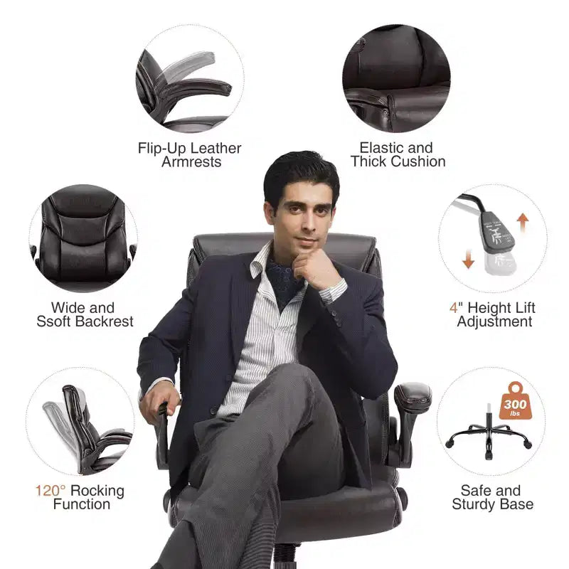 Ergonomic Office Chair with Adjustable Flip-up Armrest, Lumbar Support and Metal Base, Swivel Chair for Home, Office