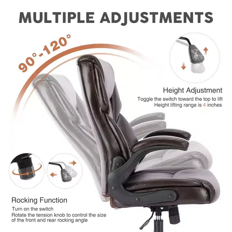 Ergonomic Office Chair with Adjustable Flip-up Armrest, Lumbar Support and Metal Base, Swivel Chair for Home, Office