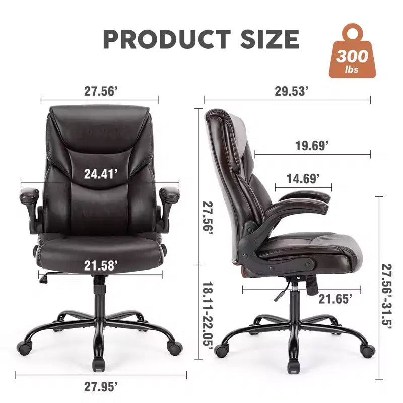 Ergonomic Office Chair with Adjustable Flip-up Armrest, Lumbar Support and Metal Base, Swivel Chair for Home, Office