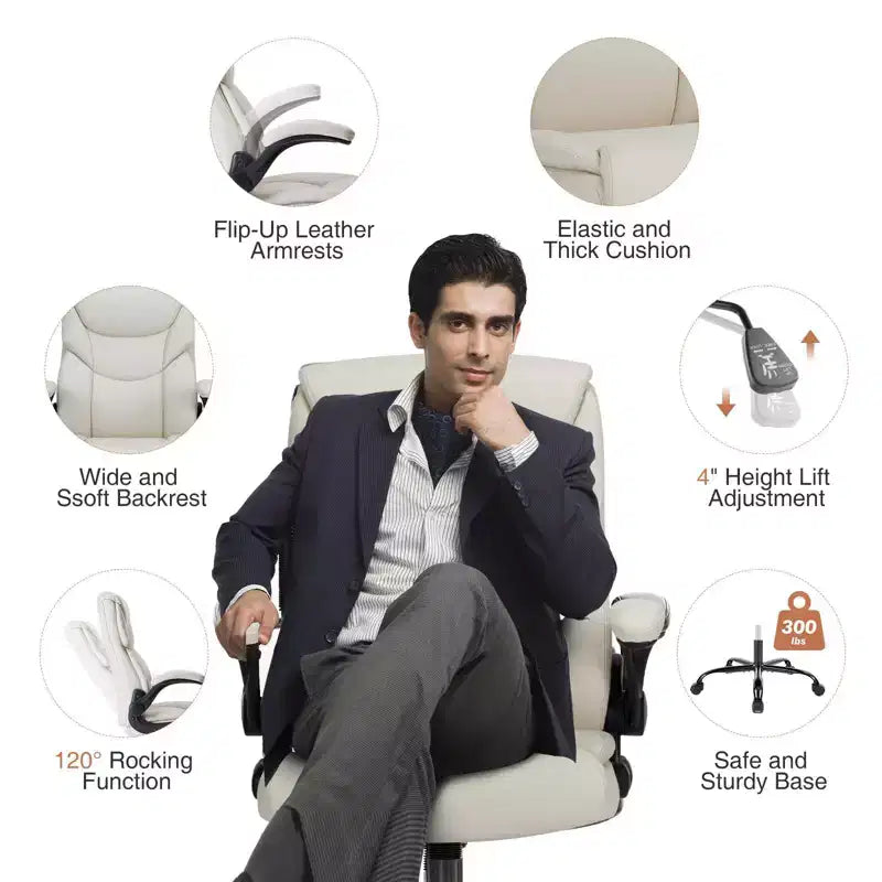 Ergonomic Office Chair with Adjustable Flip-up Armrest, Lumbar Support and Metal Base, Swivel Chair for Home, Office
