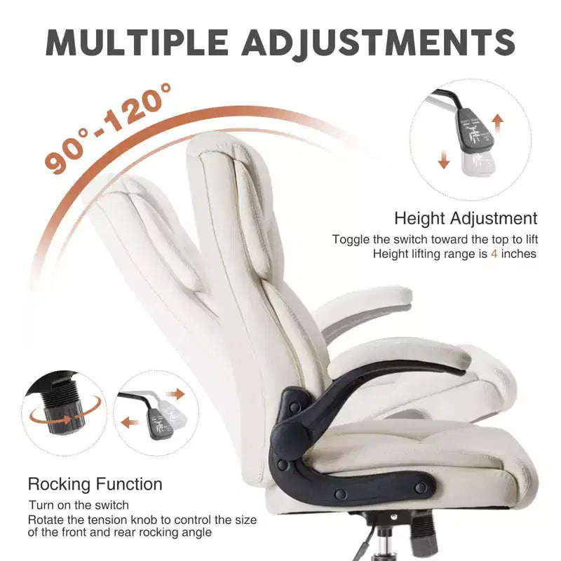 Ergonomic Office Chair with Adjustable Flip-up Armrest, Lumbar Support and Metal Base, Swivel Chair for Home, Office