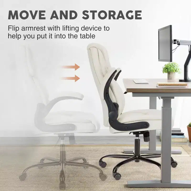 Ergonomic Office Chair with Adjustable Flip-up Armrest, Lumbar Support and Metal Base, Swivel Chair for Home, Office
