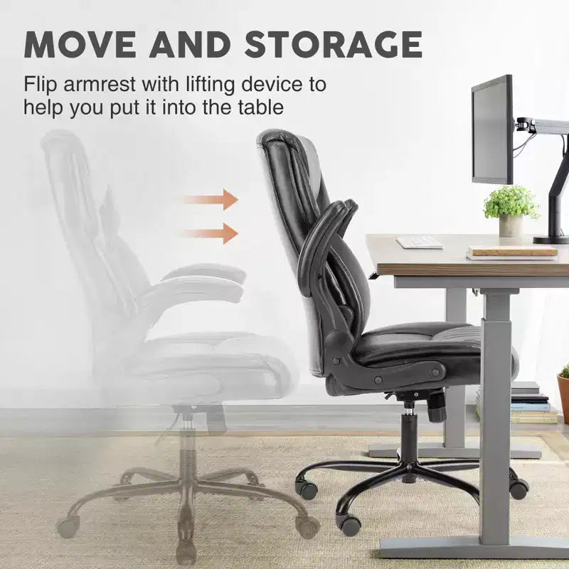 Ergonomic Office Chair with Adjustable Flip-up Armrest, Lumbar Support and Metal Base, Swivel Chair for Home, Office