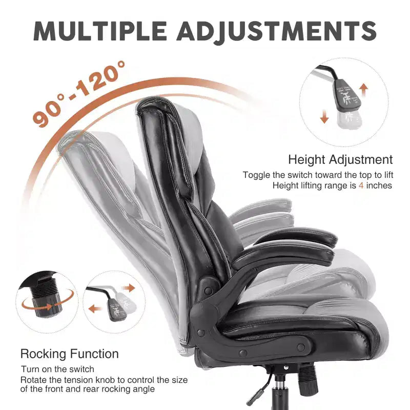 Ergonomic Office Chair with Adjustable Flip-up Armrest, Lumbar Support and Metal Base, Swivel Chair for Home, Office