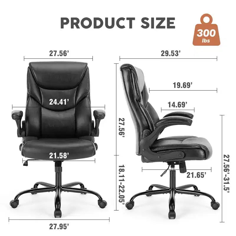 Ergonomic Office Chair with Adjustable Flip-up Armrest, Lumbar Support and Metal Base, Swivel Chair for Home, Office
