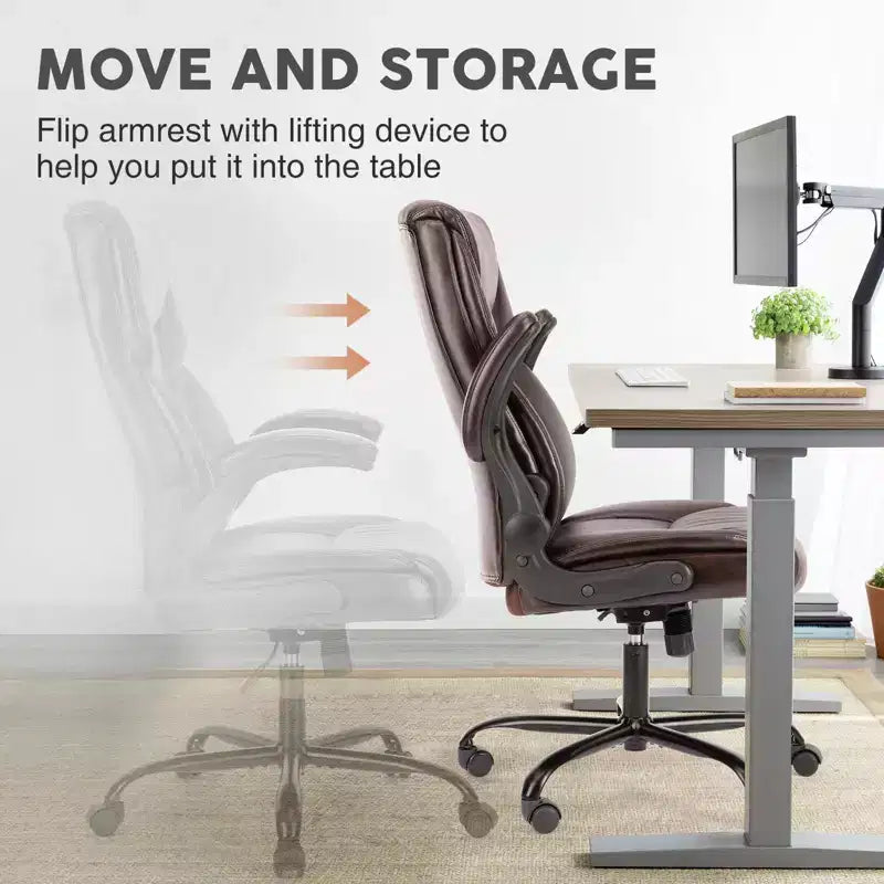 Ergonomic Office Chair with Adjustable Flip-up Armrest, Lumbar Support and Metal Base, Swivel Chair for Home, Office