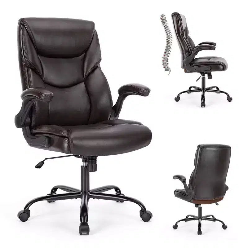Ergonomic Office Chair with Adjustable Flip-up Armrest, Lumbar Support and Metal Base, Swivel Chair for Home, Office