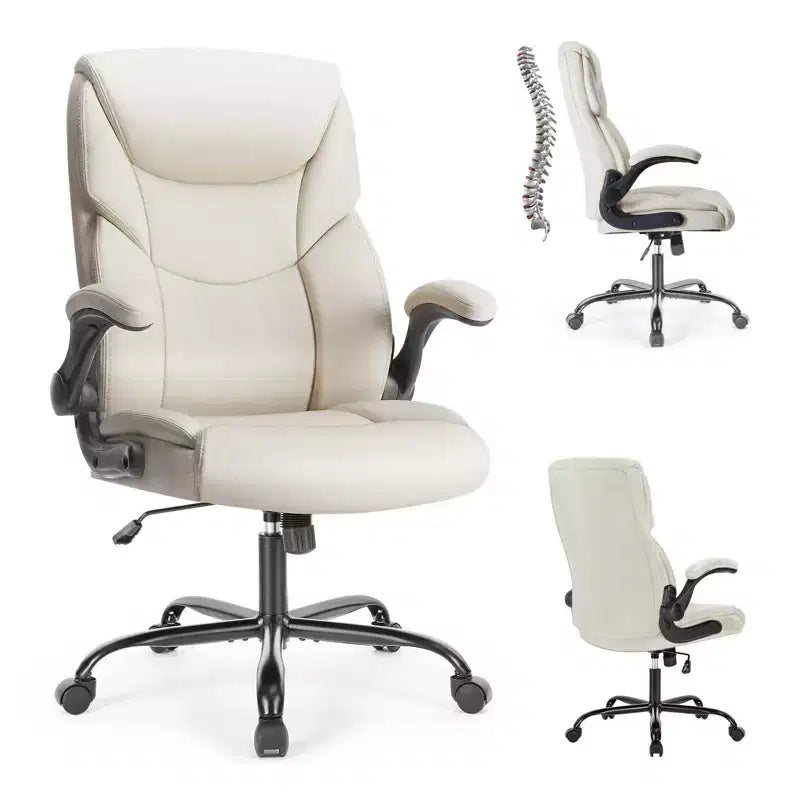 Ergonomic Office Chair with Adjustable Flip-up Armrest, Lumbar Support and Metal Base, Swivel Chair for Home, Office