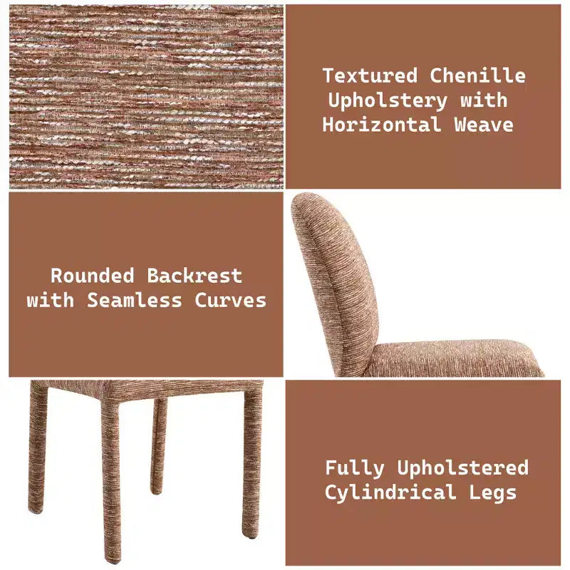 Modern Metal Chenille Upholstered Dining Chair, Set of 2