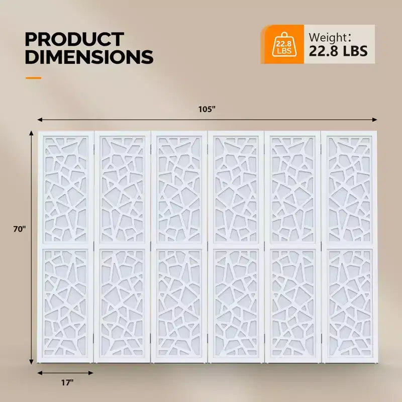 6 Panel Room Divider, Non-Woven Fabric Privacy Screen - White