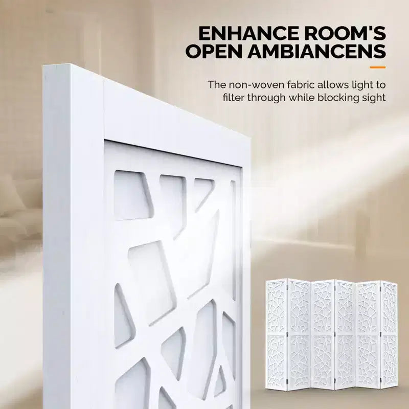 6 Panel Room Divider, Non-Woven Fabric Privacy Screen - White