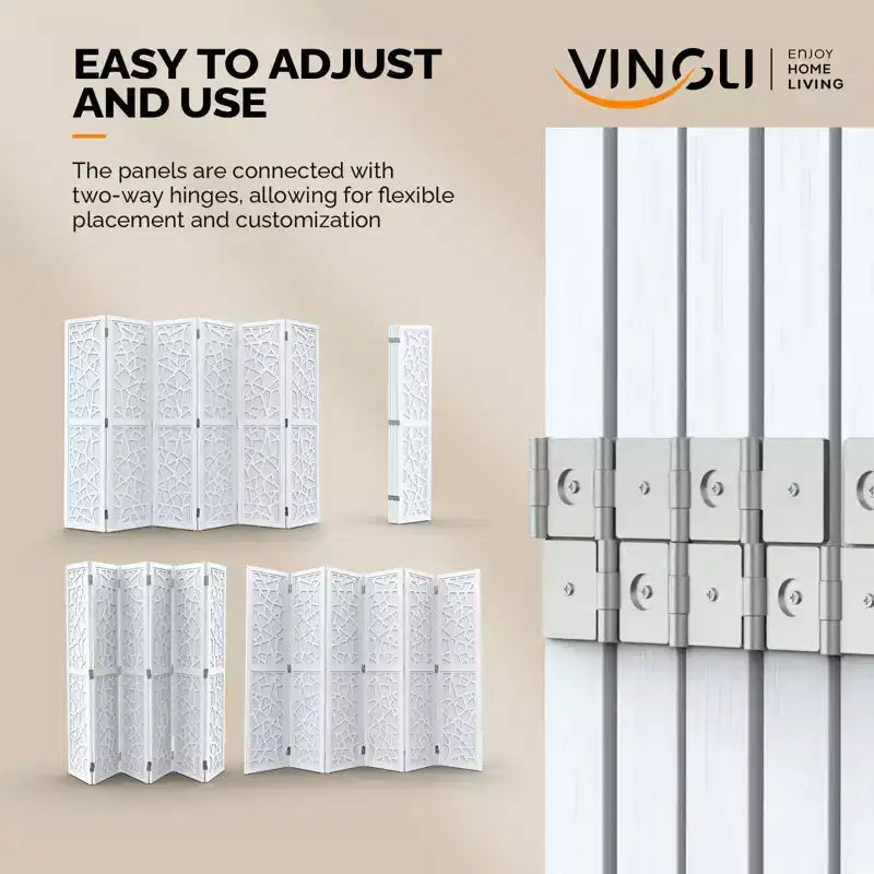 6 Panel Room Divider, Non-Woven Fabric Privacy Screen - White