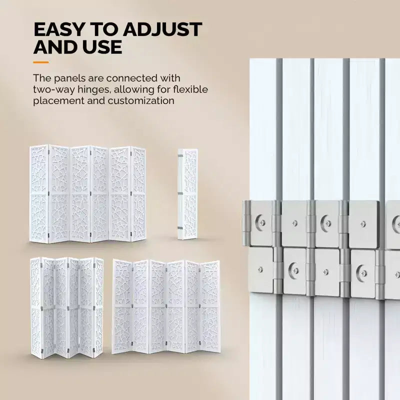6 Panel Room Divider, Non-Woven Fabric Privacy Screen - White