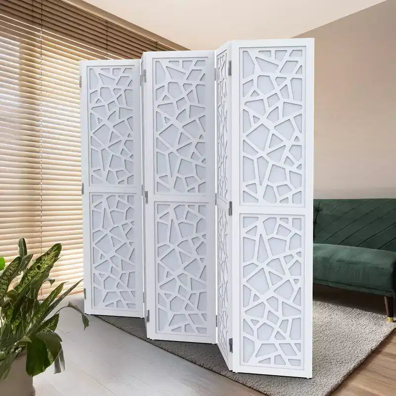 6 Panel Room Divider, Non-Woven Fabric Privacy Screen - White