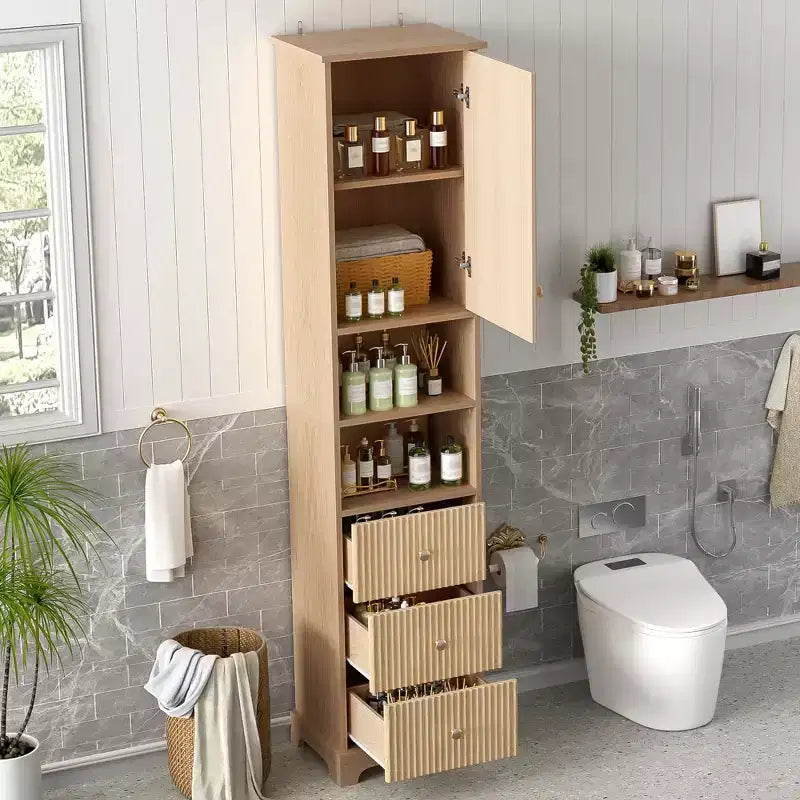 67.7" Tall Freestanding Bathroom Cabinet with Adjustable Shelf, Space-Saving Design