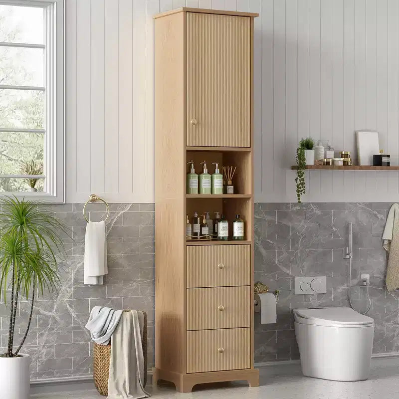 67.7" Tall Freestanding Bathroom Cabinet with Adjustable Shelf, Space-Saving Design