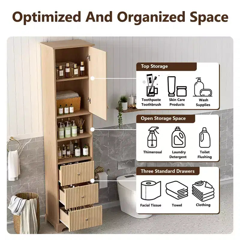 67.7" Tall Freestanding Bathroom Cabinet with Adjustable Shelf, Space-Saving Design