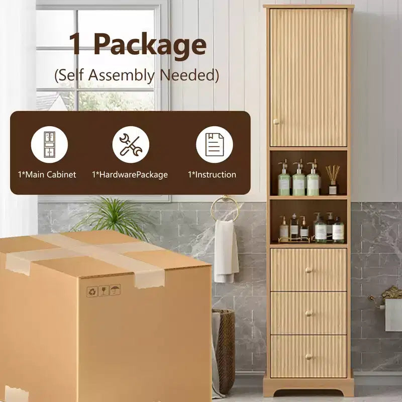 67.7" Tall Freestanding Bathroom Cabinet with Adjustable Shelf, Space-Saving Design