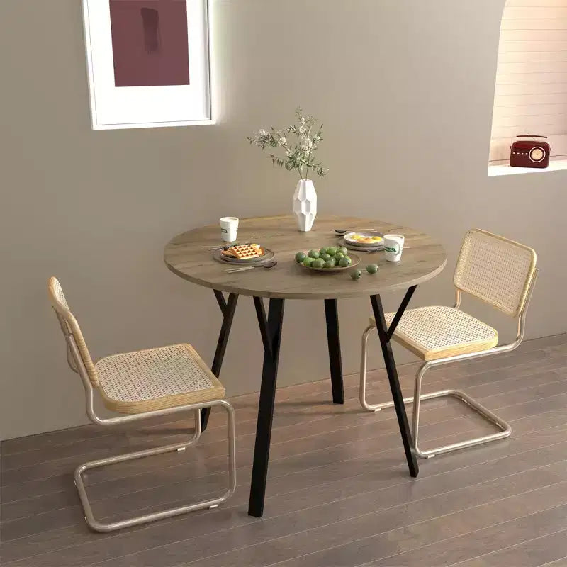 Farmhouse Round Dining Table for 2-4, Modern Wood Kitchen Table with Metal Legs for Dining Room, Living Room, or Office