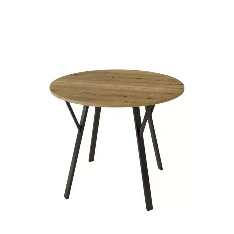 Farmhouse Round Dining Table for 2-4, Modern Wood Kitchen Table with Metal Legs for Dining Room, Living Room, or Office